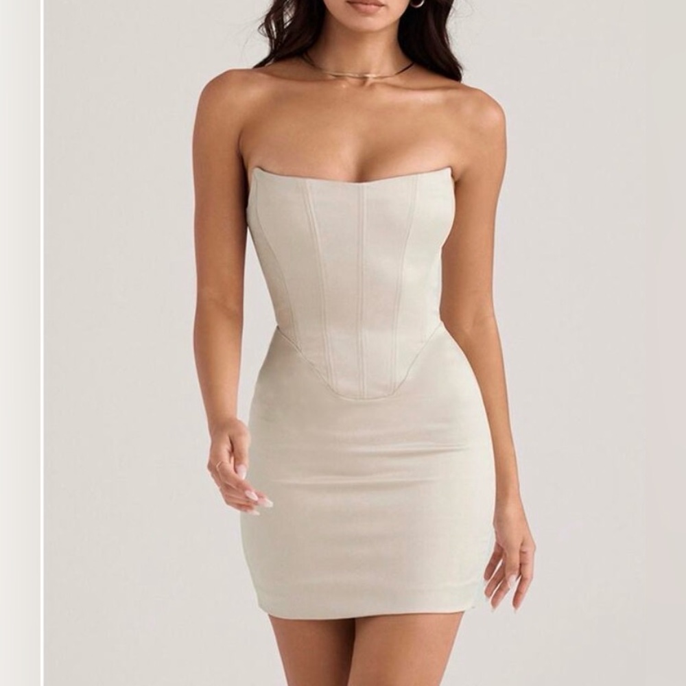 House Of CB Magdalena Oyster Corset Strapless Satin Minidress